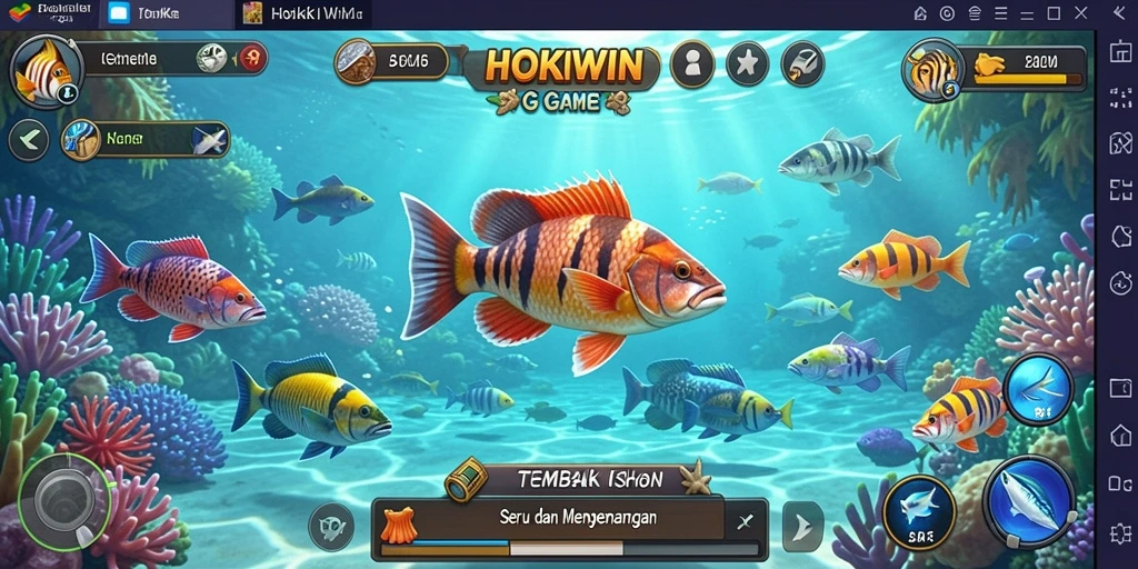 Tampilan gameplay HOKIWIN dengan aksi menembak ikan yang seru.