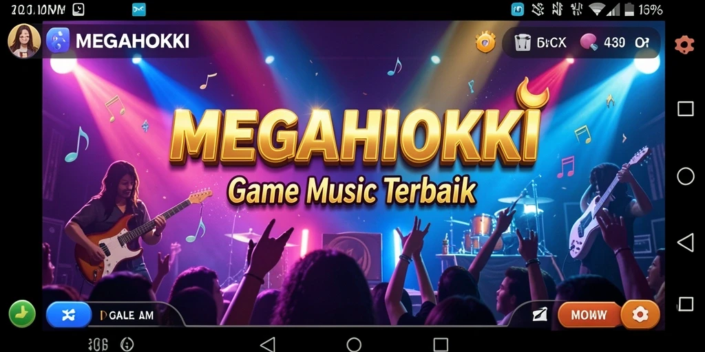 Tampilan gameplay MEGAHOKI yang menarik dengan banyak fitur musik.