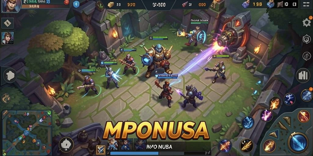 Screenshot gameplay seru dari MPONUSA dengan aksi MOBA yang mendebarkan.