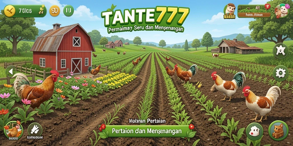 Gameplay TANTE777 yang seru dengan aktivitas pertanian.
