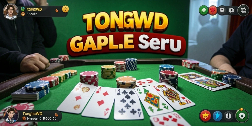 Tampilan utama TONGWD menampilkan gameplay Gaple yang interaktif dan menyenangkan.
